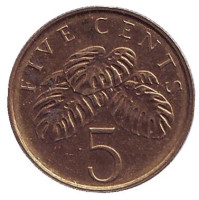 Монстера деликатесная. Монета 5 центов. 2001 год, Сингапур.