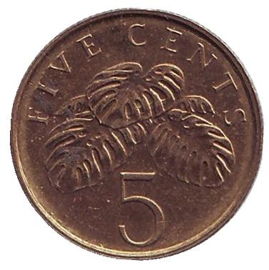 Монета 5 центов. 2001 год, Сингапур. Монстера деликатесная.