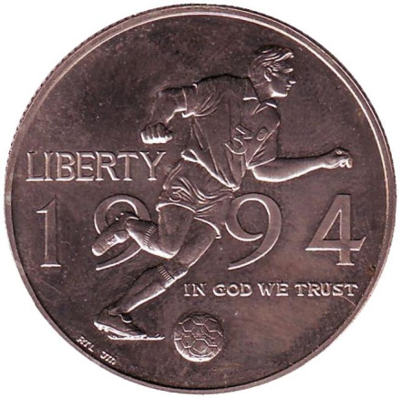 Монета 50 центов (D). 1994 год, США. Чемпионат мира по футболу 1994 года.