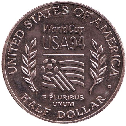 Монета 50 центов (D). 1994 год, США. Чемпионат мира по футболу 1994 года. Монета 50 центов (D). 1994 год, США. Чемпионат мира по футболу 1994 года.