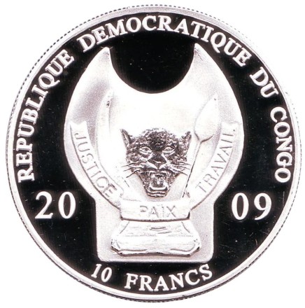 Монета 10 франков. 2009 год, Конго. Тамплиер. Воины мира. Монета 10 франков. 2009 год, Конго. Тамплиер. Воины мира.