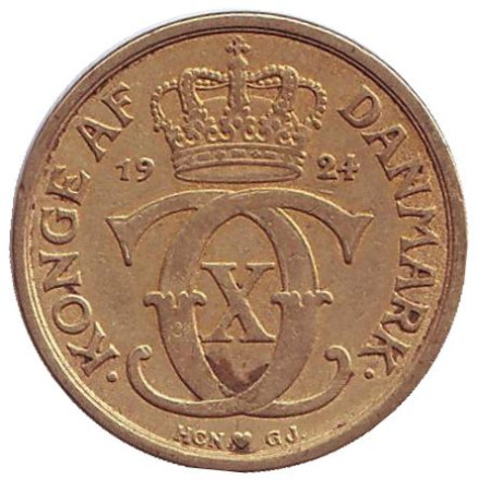 Монета 1/2 кроны. 1924 год, Дания.