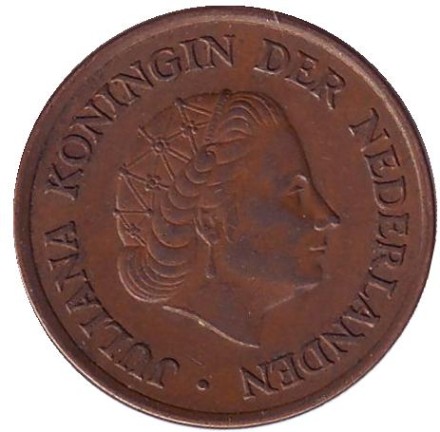 Монета 5 центов. 1965 год, Нидерланды. Монета 5 центов. 1965 год, Нидерланды.