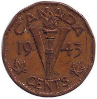 Монета 5 центов. 1943 год, Канада. Монета 5 центов. 1943 год, Канада.
