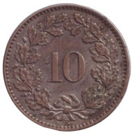 Монета 10 раппенов. 1873 год, Швейцария.