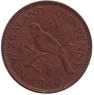 Монета 1 пенни, 1940 год, Новая Зеландия. Новозеландский туи. Монета 1 пенни, 1940 год, Новая Зеландия. Новозеландский туи.