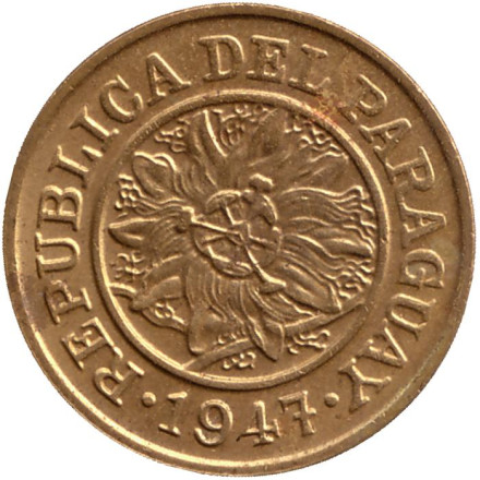 Монета 5 сентимов. 1947 год, Парагвай.