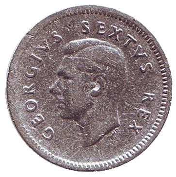 Монета 3 пенса. 1950 год, ЮАР. Монета 3 пенса. 1950 год, ЮАР.