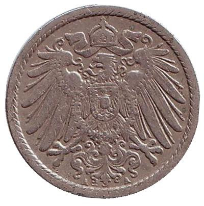 Монета 5 пфеннигов. 1905 год (А), Германская империя. Монета 5 пфеннигов. 1905 год (А), Германская империя.