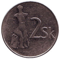 Монета 2 кроны. 1995 год, Словакия. Статуя Венеры. Монета 2 кроны. 1995 год, Словакия. Статуя Венеры.