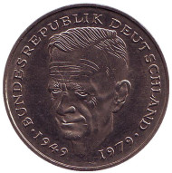 Монета 2 марки. 1981 год (G), ФРГ. Курт Шумахер. Монета 2 марки. 1981 год (G), ФРГ. Курт Шумахер.
