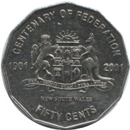 Монета 50 центов. 2001 год, Австралия. 100-летие федерации. Новый Южный Уэльс. Монета 50 центов. 2001 год, Австралия. 100-летие федерации. Новый Южный Уэльс.