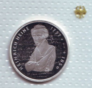 Монета 10 марок. 1997 год, ФРГ. 200-летие со дня рождения Генриха Гейне. (A). Proof. Монета 10 марок. 1997 год, ФРГ. 200-летие со дня рождения Генриха Гейне. (A). Proof.