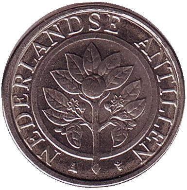 Монета 10 центов, 2012 год, Нидерландские Антильские острова. Цветок апельсинового дерева.