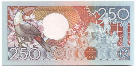 Банкнота 250 гульденов. 1988 год, Суринам.