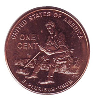 Монета 1 цент. 2009 год (P), США. Юность Линкольна. Монета 1 цент. 2009 год (P), США. Юность Линкольна.