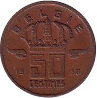 Монета 50 сантимов. 1958 год, Бельгия. (Belgie) Монета 50 сантимов. 1958 год, Бельгия. (Belgie)