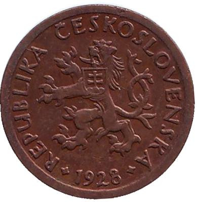 Монета 10 геллеров. 1928 год, Чехословакия.