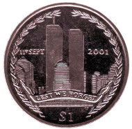 Монета 1 доллар. 2002 год, Британские Виргинские острова. 11 сентября 2002 года. Всемирный торговый центр. Монета 1 доллар. 2002 год, Британские Виргинские острова. 11 сентября 2002 года. Всемирный торговый центр.