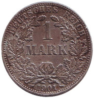 Монета 1 марка. 1901 год (А), Германская империя. Монета 1 марка. 1901 год (А), Германская империя.