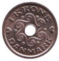 Монета 1 крона. 2005 год, Дания.