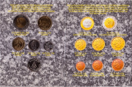 Набор монет Финляндии в буклете (5 шт. с жетоном). 1999 год, Финляндия. (Выпуск 1).