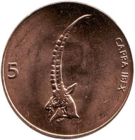 Монета 5 толаров. 2000 год, Словения. Альпийский козёл (Ибекс). Монета 5 толаров. 2000 год, Словения. Альпийский козёл (Ибекс).