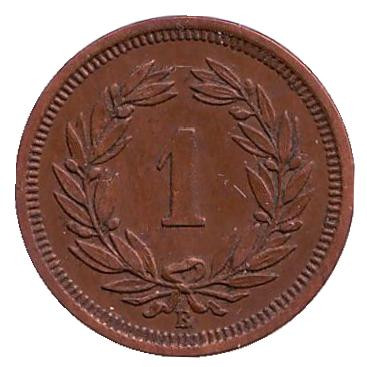 Монета 1 раппен. 1919 год, Швейцария.
