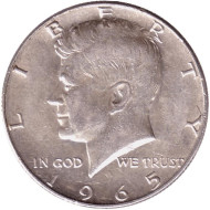 Монета 50 центов. 1965 год, США. Джон Кеннеди. Монета 50 центов. 1965 год, США. Джон Кеннеди.