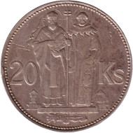Монета 20 крон, 1941 год, Словакия. Кирилл и Мефодий. Монета 20 крон, 1941 год, Словакия. Кирилл и Мефодий.