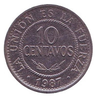 Монета 10 сентаво. 1987 год, Боливия. Монета 10 сентаво. 1987 год, Боливия.