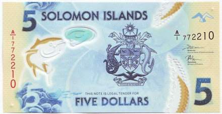 Банкнота 5 долларов. 2019 год, Соломоновы острова.