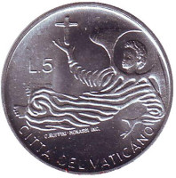 Ангел. Папа Павел VI. Монета 5 лир. 1969 год, Ватикан.