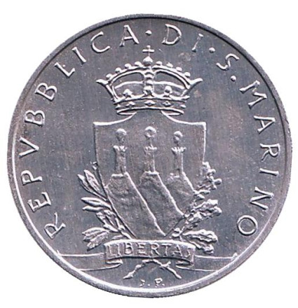 Монета 10 лир. 1979 год, Сан-Марино. Избирательная урна. Институциональные органы государства.