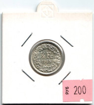 Монета 1/2 франка. 1965 год, Швейцария.