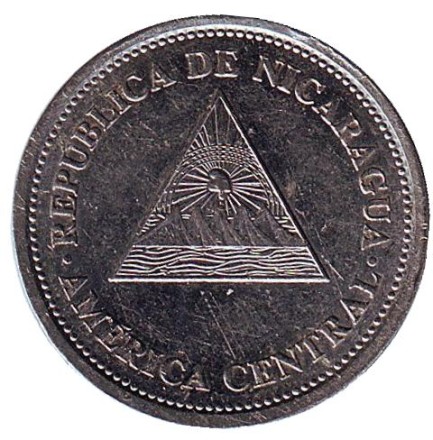 Монета 50 сентаво. 2007 год, Никарагуа. Горы-вулканы.