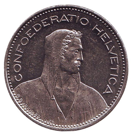 Монета 5 франков. 1997 год, Швейцария. Вильгельм Телль.