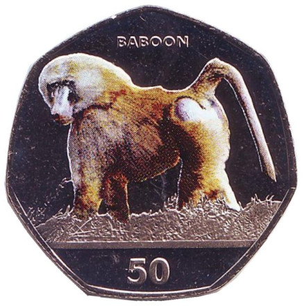 Монета 50 пенсов. 2018 год, Гибралтар. Павиан. (Бабуин).