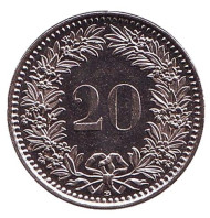 Монета 20 раппенов. 2014 год, Швейцария. Монета 20 раппенов. 2014 год, Швейцария.
