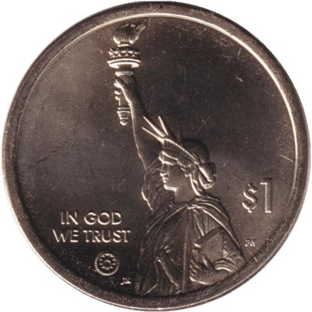 Монета 1 доллар. 2025 год (P), США. Первый компьютерный эскиз военного корабля США. Серия "Американские инновации".