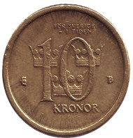 Монета 10 крон. 2002 год, Швеция. Монета 10 крон. 2002 год, Швеция.