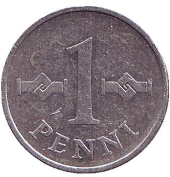Монета 1 пенни. 1975 год, Финляндия.