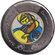 Монета 2 доллара. 2025 год, Канада. Народная певица Дафна Оджиг. (Цветная). Монета 2 доллара. 2025 год, Канада. Народная певица Дафна Оджиг. (Цветная).