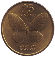 Монета 25 сентимо. 1983 год, Филиппины. Бабочка.