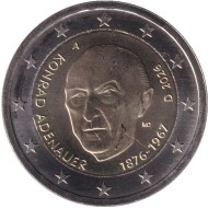 Монета 2 евро. 2026 год (A), Германия. Конрад Аденауэр.