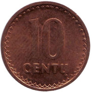 Монета 10 центов. 1991 год, Литва. Монета 10 центов. 1991 год, Литва.
