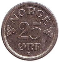 Монета 25 эре. 1956 год, Норвегия. Монета 25 эре. 1956 год, Норвегия.