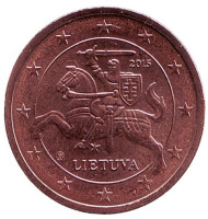 Монета 2 цента. 2015 год, Литва. Монета 2 цента. 2015 год, Литва.