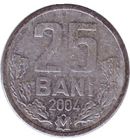 Монета 25 бани. 2004 год, Молдавия. Монета 25 бани. 2004 год, Молдавия.
