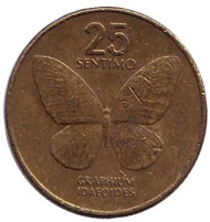 Монета 25 сентимо. 1994 год, Филиппины. Из обращения. Бабочка.
